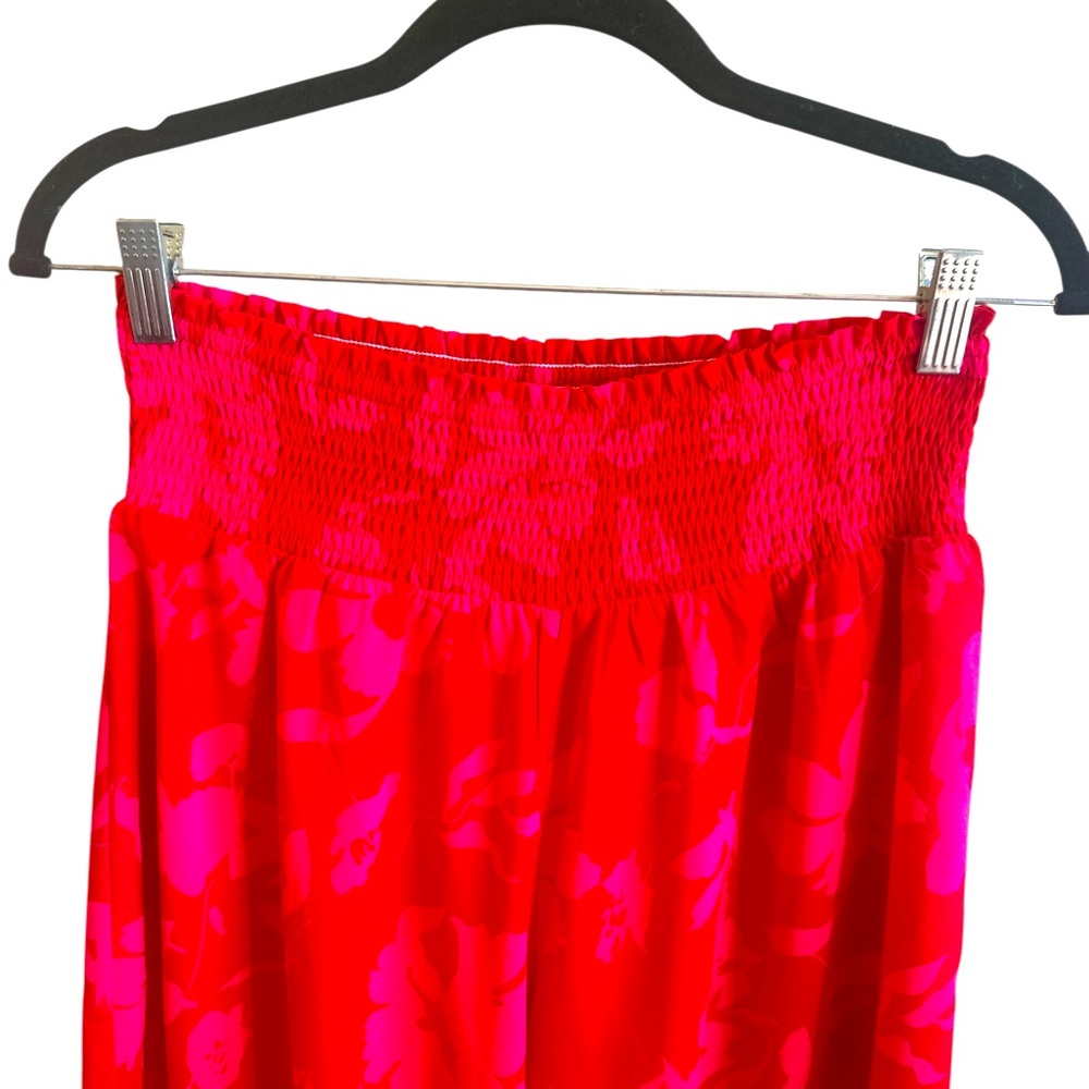 Staccato Wide Leg Pants Size Large Cherry Red Floral Pattern Elastic Waistband - Picture 3 of 11